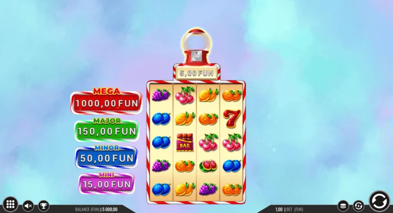 Sweet Candy Cash Stash - pantalla de juego con rodillos y botones de control